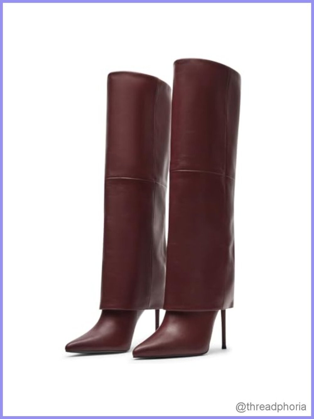Knee High Boots Fold Over Pointed Toe Stiletto Heel Vegan Leather Pull-On
